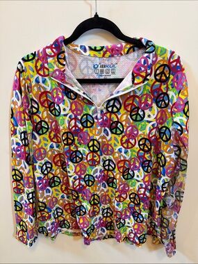 IBKUL Multicolor Peace Sign Zip-Front Long Sleeve Top